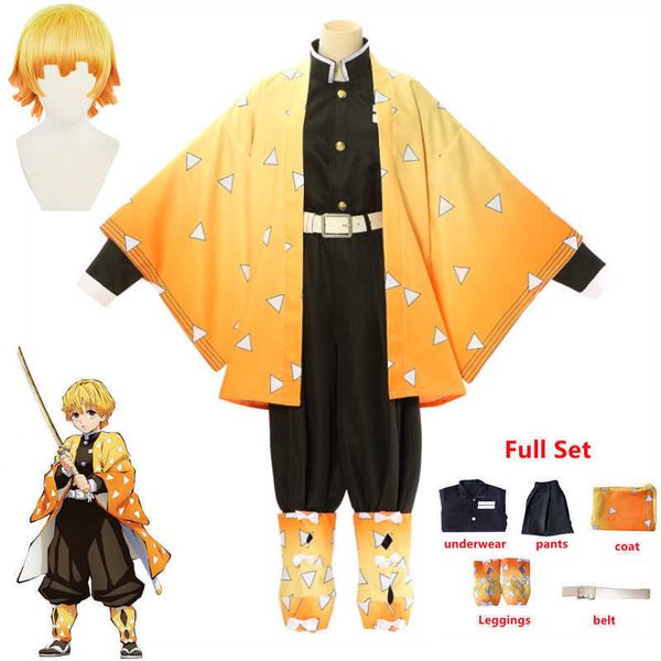 Costumi anime Anime Demon Slayers Kimetsu no Yaiba Agatsuma Zenitsu Cosplay Come Women Kimono Uniform Halloween Christmas Party clothes Z0602