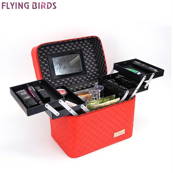 Flying Birds Bolsa de maquiagem feminina Couro PU Bolsa de cosméticos Estojo organizador de maquiagem Caixa de armazenamento Esteticista Artigos de higiene pessoal Flor Bolsas de viagem Y19286I