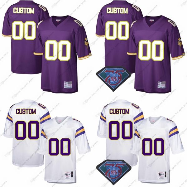 Custom NCAA 75th Vintage Football Jerseys Retro 93 John Randle 22 Paul Krause 28 Adrian Peterson 44 Chuck Foreman 56 Chris Doleman 80 Cris Carter 88 Alan Page Tarkenton