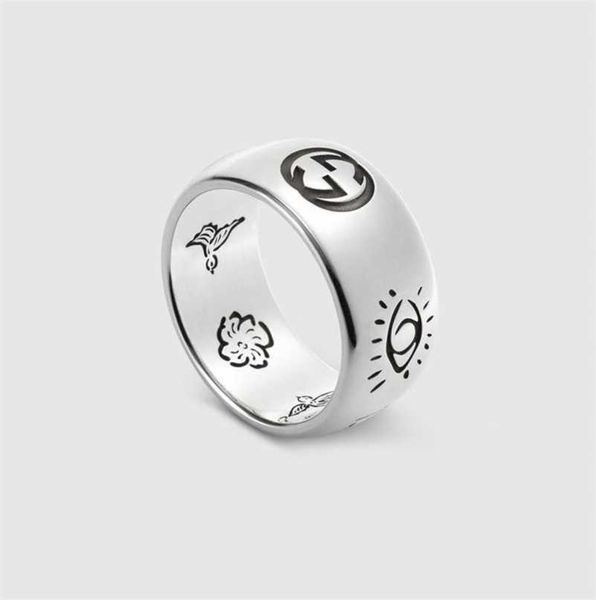 Designer-Schmuck, Armband, Halskette, hochwertig, blind für die Liebe, furchtlos, schmaler Ring mit Blumen- und Vogelmuster, Paarring