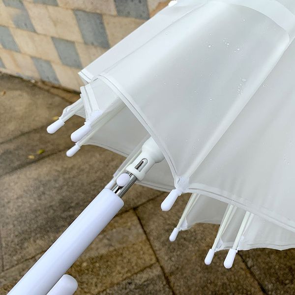 Novo correio gratuito guarda-chuva de plástico japonês vegano todo branco pequeno arte fresca aluna fotografia reta guarda-chuva de cabo longo