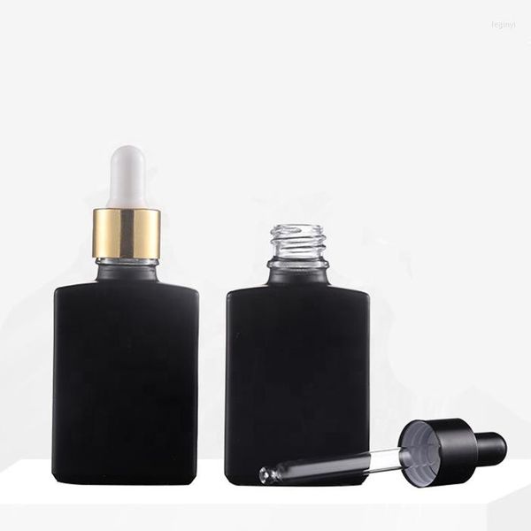 Bottiglie di stoccaggio 200 pz all'ingrosso personalizzato 30 ml nero opaco rettangolo bottiglia contagocce vetro per olio essenziale 1 oz