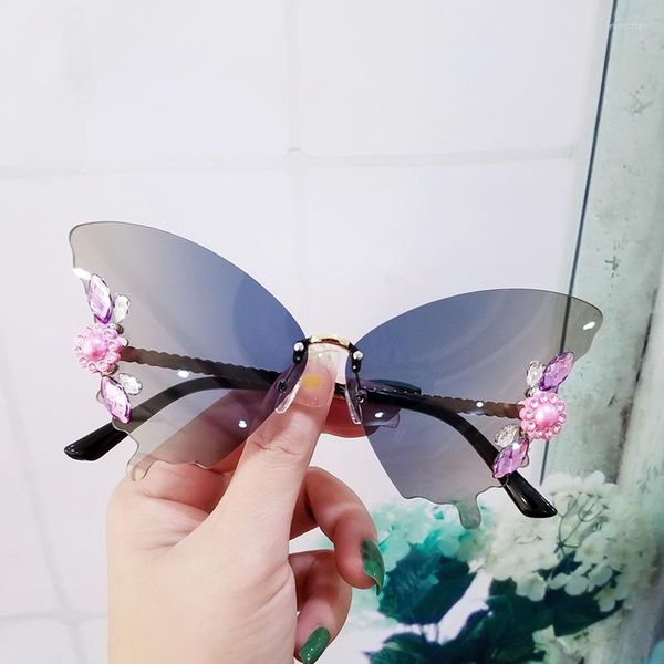 Güneş gözlüğü lüks kelebek kadın markası y2k vintage rimless büyük boy gözlük bayanlar gözlük gafas de sol gothic