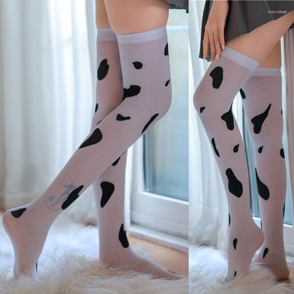 Calze da donna Sexy Cow Spotted Print Calze autoreggenti Kawaii Lolita Setosa sopra il ginocchio Calze lunghe Costume cosplay anime