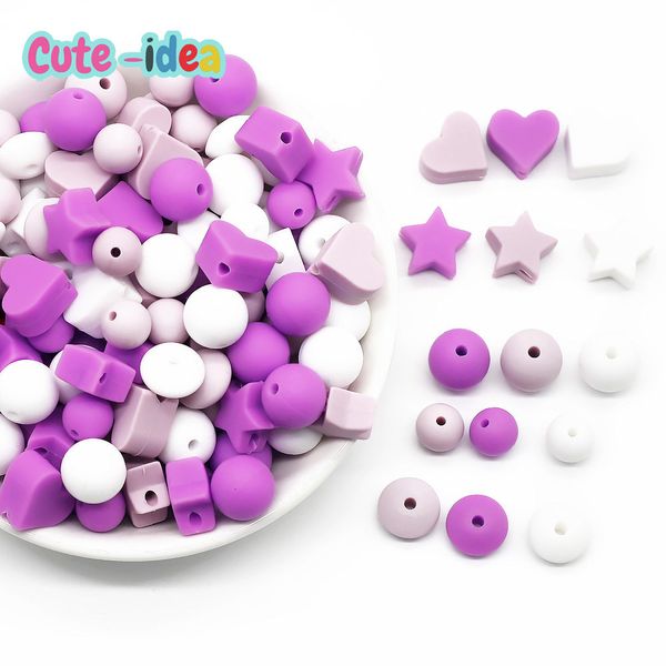 Baby Teethers Toys Cuteidea 50pc Silicone Beads Lentil heart Star Shape Nuring Teething Sets DIY Chupeta Cadeia brinquedos Acessórios 230601