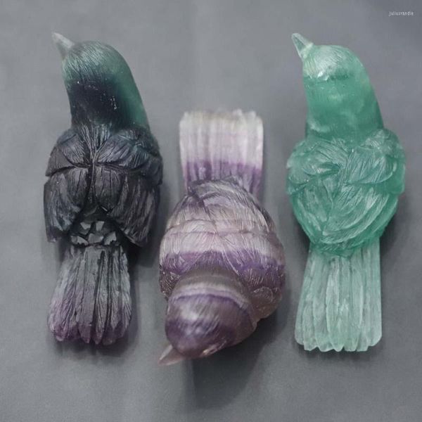 Colares com pingente 1pcs Pedra natural esculpida Pegas Pássaro Ornamentos de animais Cristal de fluorita Artesanato de quartzo Estatuetas para decoração de casa