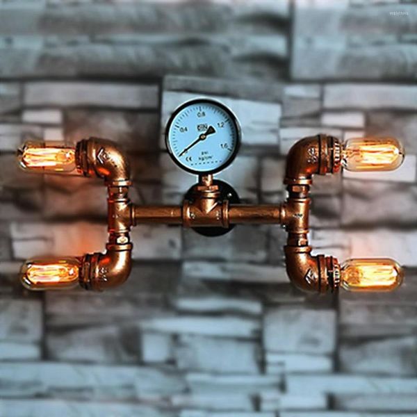 Wandlampen Retro Lampe Loft Landhausstil E27 Vintage Wasserpfeife Eisen plattiert 4 Glühbirnen Home Beleuchtung für Shop Industrial Deco