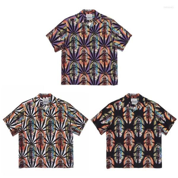 Camisetas Masculinas 23SS Estampa Floral Vintage WACKO MARIA Camisa Masculina Feminina Tamanho UE Tecido Legal Top Camisetas Moda Verão Genshin Impact