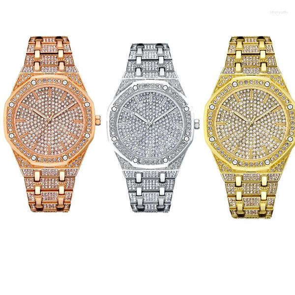 Montres-bracelets hommes diamant montres haut montre or argent couleur étanche montre-bracelet Relogio Masculino fête cadeau d'anniversaire