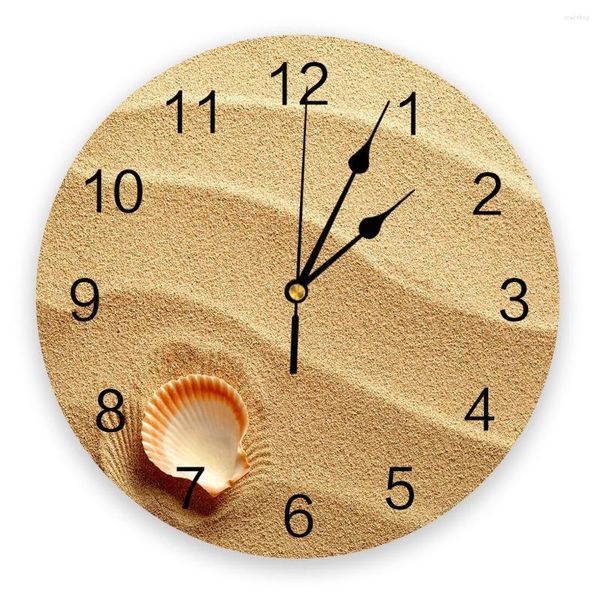 Relógios de parede pequena concha em areia dourada relógio design moderno decoração para sala de estar ornamento redondo