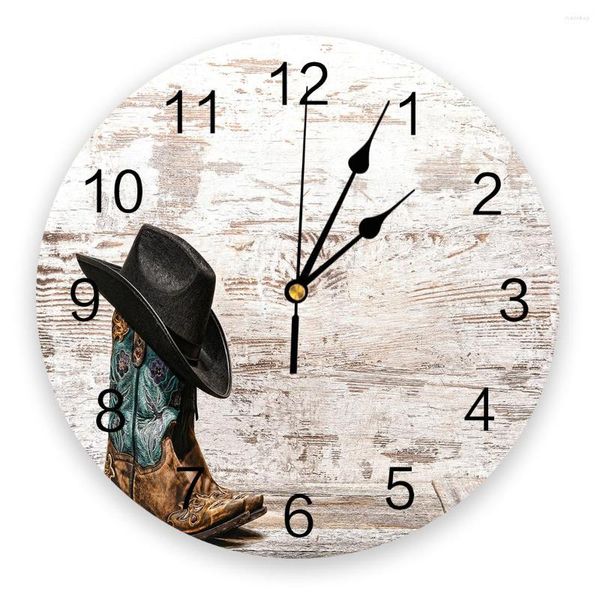 Orologi da parete Estern Scarpe da cowboy Orologio silenzioso Non ticchettio Rotondo Home Office Aula Scuola Decorativo moderno