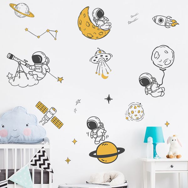 Weltraum-Astronauten-Cartoon-Wandaufkleber, umweltfreundliche Heimdekoration, PVC-Wandaufkleber, Kunstwandbilder für Kinder, Schlafzimmer, Kinderzimmer, Babyzimmer