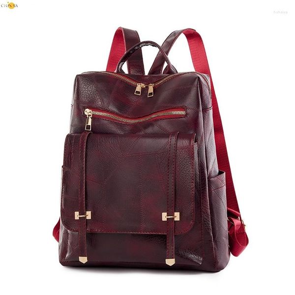 Schultaschen CFUN YA Vintage Frau Rucksack PU Leder Mama Rucksack Große Kapazität Reise Rucksack Weibliche Schulter College Schultasche