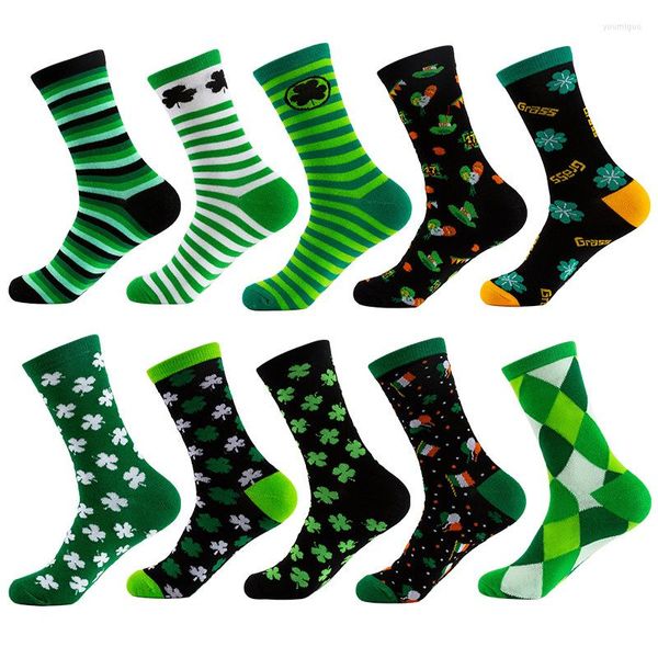 Meias Femininas 1 Par de Algodão Moda Elegante Coreia Harajuku Green Lucky Plant Japanese Colleage Girls Cute Dress Sox Summer Gift