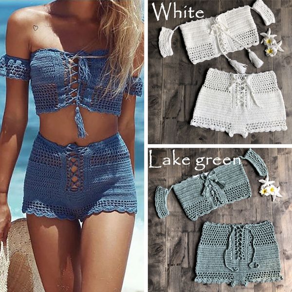 Costumi da bagno premaman Fashion Beach Bikini Set Costumi da bagno per maglieria Crochet Bohemia Style Off Spalla Bagno Spazzole fatte a mano Bikini sexy Bh 230601