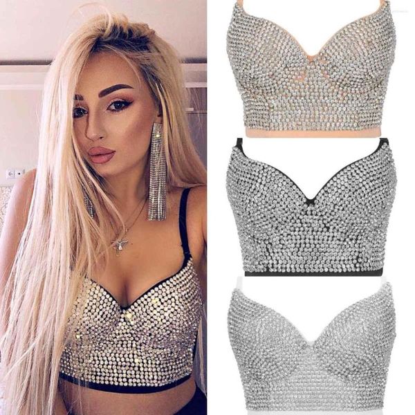 Kadın Tankları 2023 Seksi Rhinestones Kamisoles Sütyen Korse Parlayan Tam Boncuk Tank Top Partisi Gece Kulübü Sokak Giyim Lingerie Görünüm Kostümleri