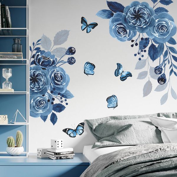 Heatboywade Blue Flowers Butterfly наклейки на стенах съемные изделия из ПВХ декор наклейки на фрески обои для гостиной спальни искусство