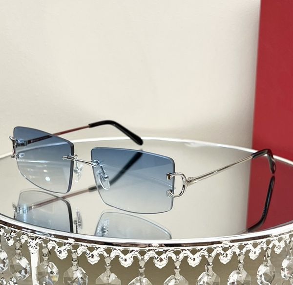 hochwertige Carti-Sonnenbrille CT0092 Designer-Sonnenbrille für Männer und Frauen Klassische rahmenlose Hufeisenschnalle mit Spiegelbein, nahtlose Verbindungsspiegel-Trendsonnenbrille