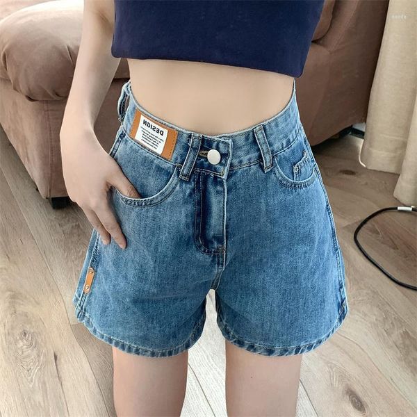 Calças de brim das mulheres 2023 verão y2k harajuku cintura alta baggy jean shorts para mulheres casual estilo rua bolsos solto ajuste azul denim