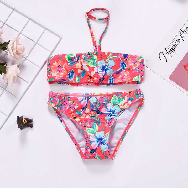 Zweiteilige Mädchen-Badebekleidung für 6–14 Jahre alte Teenager, hochwertiges Bikini-Set, Blumen-Kinder-Strandanzug-ST168 P230602