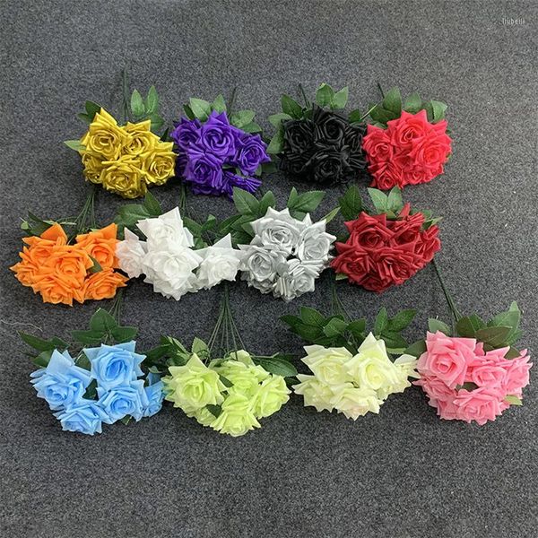 Flores decorativas 7 chifres de seda artificial rosa preta decoração simulada mesa de casamento festa diy buquê de peônia