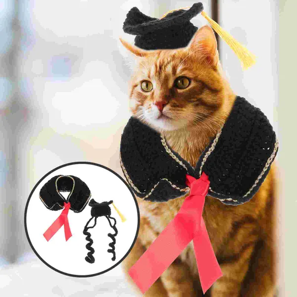Trajes de gato 1 conjunto de roupas de formatura para cachorros roupas para cachorro chapéu de doutorado ajustável decoração