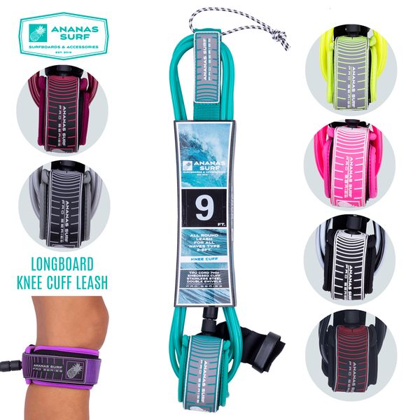 Corda e Alça Ananas Surf Prancha de Surf Knee Cuff Leash 9 pés. 274 centímetros. Longboard SUP Pé Perna Corda Cabo de Segurança 7mm TPU Duplo Giratório Inoxidável 230601