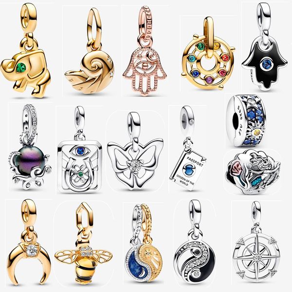 Novo pingentes de prata esterlina 925 moda festa ouro caranguejo estrela lua pequena concha me joia designer faça você mesmo ajuste pandora colar pulseira para mulheres