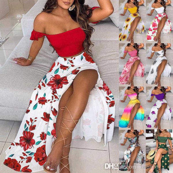 Плюс размер S-3XL Summer Double Dress Set Women Fashion Fashion Boho Элегантная высокая боковая платья юбка для макси-платья с бретелек.