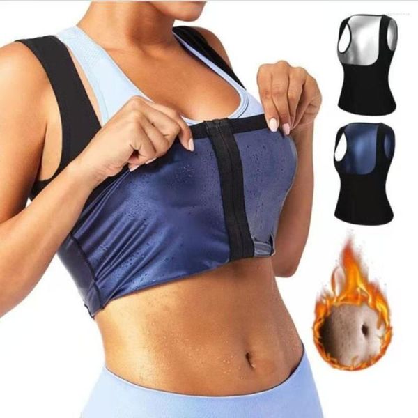 Camisas ativas mulheres emagrecimento sauna camisa modelador de corpo cintura trainer suor espartilho com zíper academia regata fitness colete esporte perda de peso