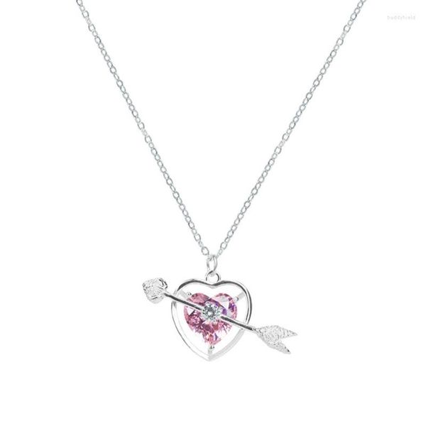 Collane con ciondolo Moda Cupido Eros Freccia Cuore Collana Design semplice Cristallo rosa Per le donne Regalo romantico