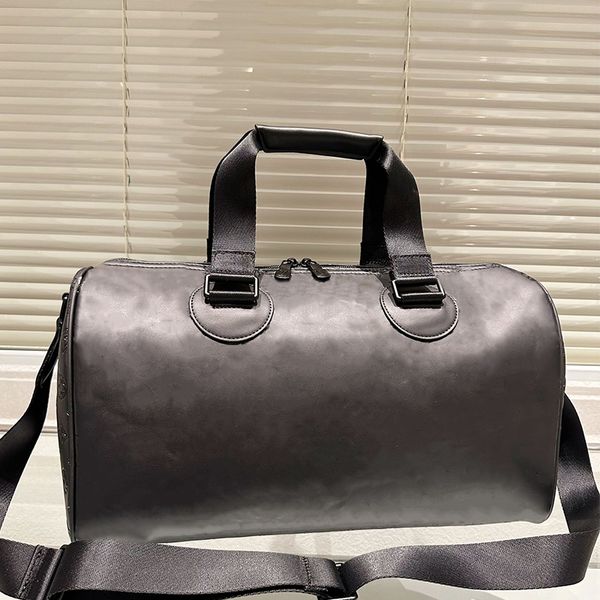 Schwarze geprägte Leder-Seesäcke für Herren, Gentleman Commerce, Designer-Handtasche, Damen-Freizeit-Reisetasche, Unisex, klassisches Sportpaket, Umhängetasche