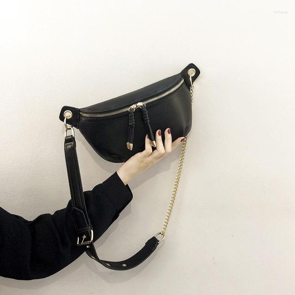 Bolsas de cintura Moda coreana PU Fanny Pack para mulheres Bolsa de tendência Banana Crossbody Pacotes de peito para mulheres Bumbum