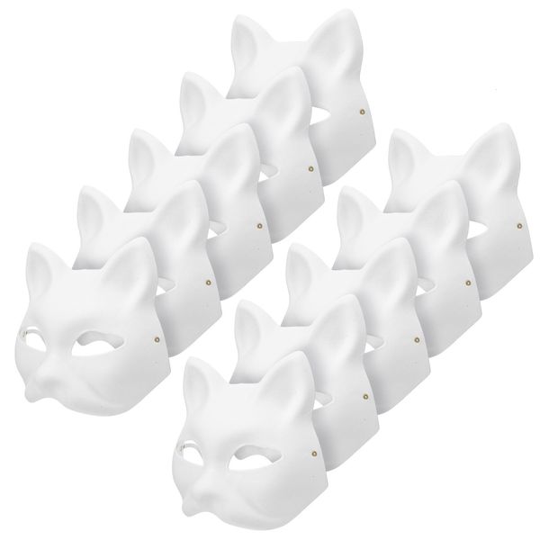 Máscaras de festa Máscaras de gato Masquerade Mask Faça você mesmo branco em branco cosplay rosto papel de festa de Halloween sem pintura pintável animal decorar fantasia Mache 230602