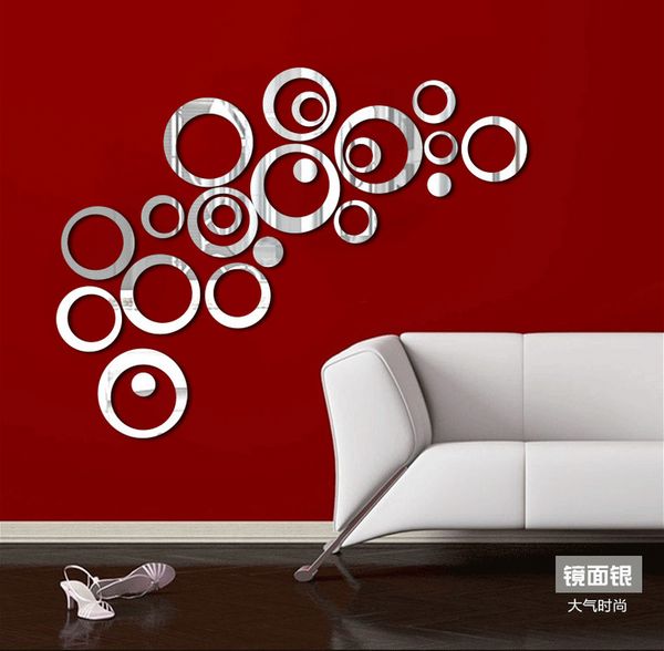 24 stücke Ring Acryl Dreidimensionale Spiegel Wand Aufkleber Wohnzimmer Schlafzimmer TV Hintergrund Wand Kreis Hause Dekoration