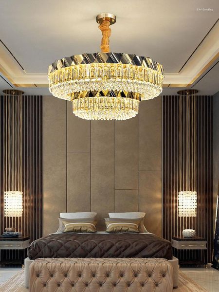 Pendelleuchten Moderne kreisförmige Deckenleuchter Minimalistische Schlafzimmerbeleuchtung Hängelampe Luxus-Kristall-Kronleuchter für Wohnzimmer