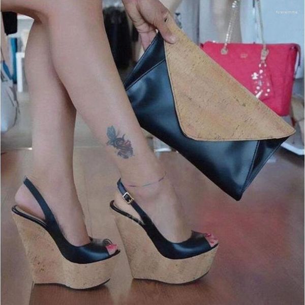 Sandálias de alta qualidade salto plataforma de madeira moda feminina bico aberto fivela sapatos de festa de verão