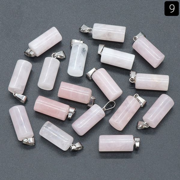 Amuletos de cilindro de pedra de cristal natural Aventurina rosa Quartzo Olho de tigre Opala Ágata Pingentes Faça você mesmo Colar Fabricação de joias