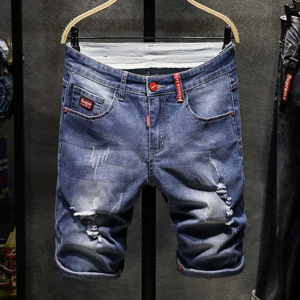 New Thin Fashion Wash denim Slim Fit Pantaloncini casual Jeans strappati distrutti da uomo Plus Size P230602