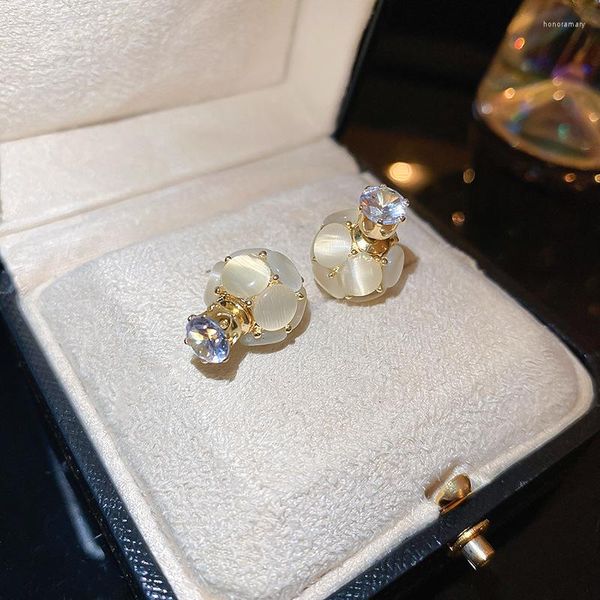 Orecchini a bottone Ajojewel Opal Ball Double Sided per le donne Orecchini a bottone con zirconi cubici Gioielli Articoli da regalo di moda 2023 Bijoux Femme