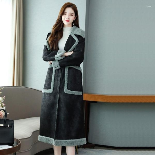 Женские траншевые пальто модные элегантные корейские замшевые ягнят шерсть Женская зимняя куртка Parka feminina густо