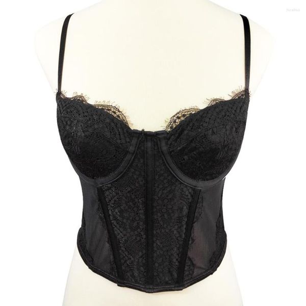 Canotte da donna SXTHAENOO 2023 Canotta estiva Top corto per donna Tunica Gilet di pizzo Sottile Sexy Prospettiva a rete Reggiseno sottile Bralet