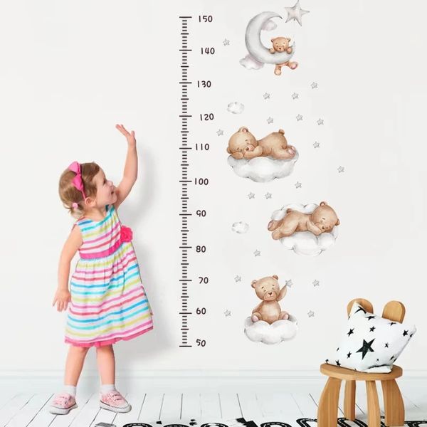 Simpatico Orso Misura Altezza Adesivi Murali per Camerette Ragazzi Ragazze Baby Room Decorazione Grafico di Crescita Carta da Parati Nursery Decor