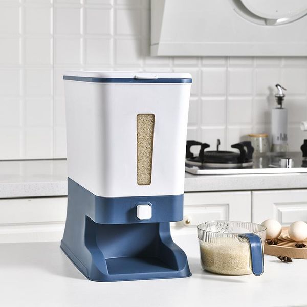 Garrafas de armazenamento Hermético à prova de umidade Distribuidor automático de arroz Grande capacidade para cozinha Cereal Aveia Balde plástico Milho Grão de café