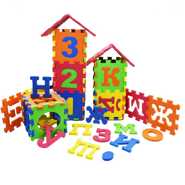 Tappetini da gioco 36 pezzi / set Tappetino puzzle EVA multifunzionale Lettere russe educative e numeri digitali Puzzle Giocattolo educativo Tappetini da gioco per bambini 230601