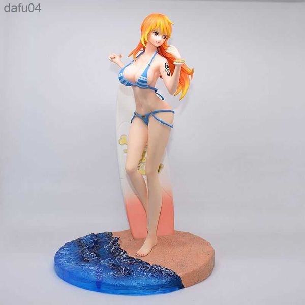 32 cm One Piece Nami Anime Figure Swimsuit Sexy Action Figures Beach Surf Bikini Girl Estatueta Pvc Model Collection Estátua Presentes L230522