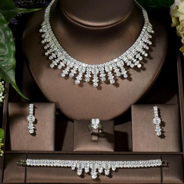 Halskette Ohrringe Set Mode Große Luxus Ohrring CZ Für Frauen Hochzeit Kleid Zubehör Party Geschenke Ensemble Bijoux N-1428