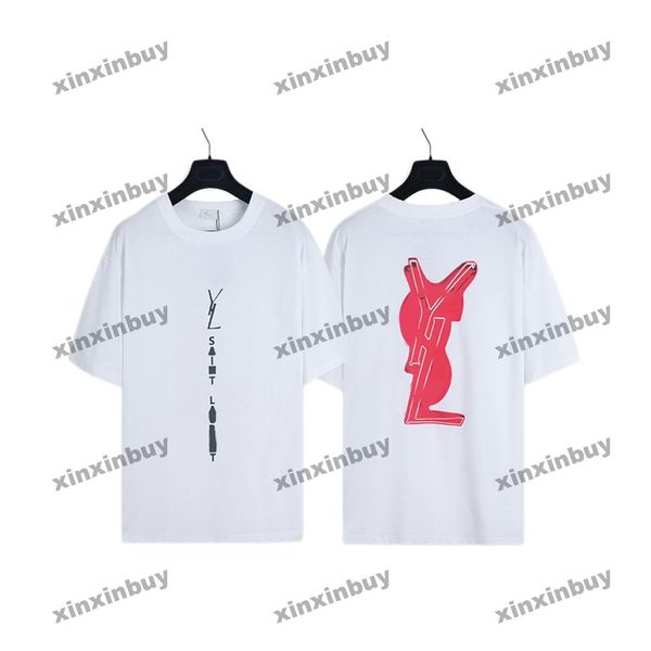 xinxinbuy Men designer Tee t shirt 23ss padrão de letras destruídas Fluorescente Vermelho estampado manga curta algodão feminino preto 320471 S-3XL