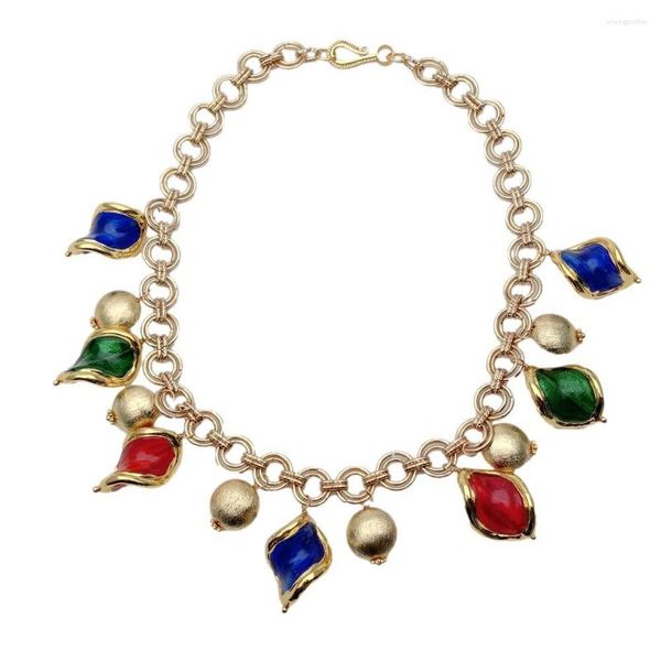 Girocollo Y.YING Murano multicolore con collana con ciondoli in perline spazzolate con bordo placcato in oro