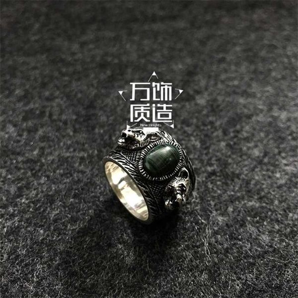 50% di sconto gioielli di design bracciale collana anello Sterling Old rattan Green Malachite head ring per uomo donna